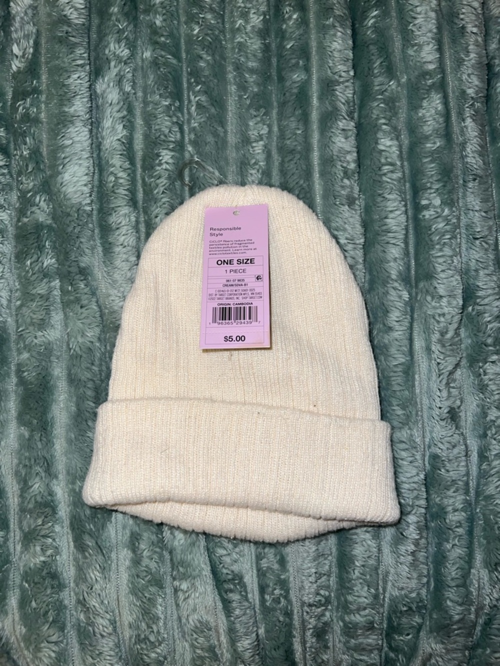 Cream Ribbed Fold-Over Beanie - One Size